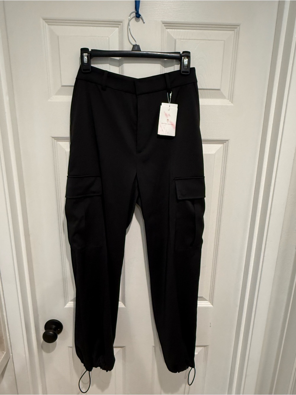 Women's Black Cargo Jogger Pants with Drawstring Hem